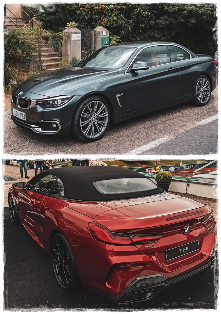 oben: BMW 4er Cabrio mit Hardtop, unten: BMW 8er Cabrio mit Softtop
