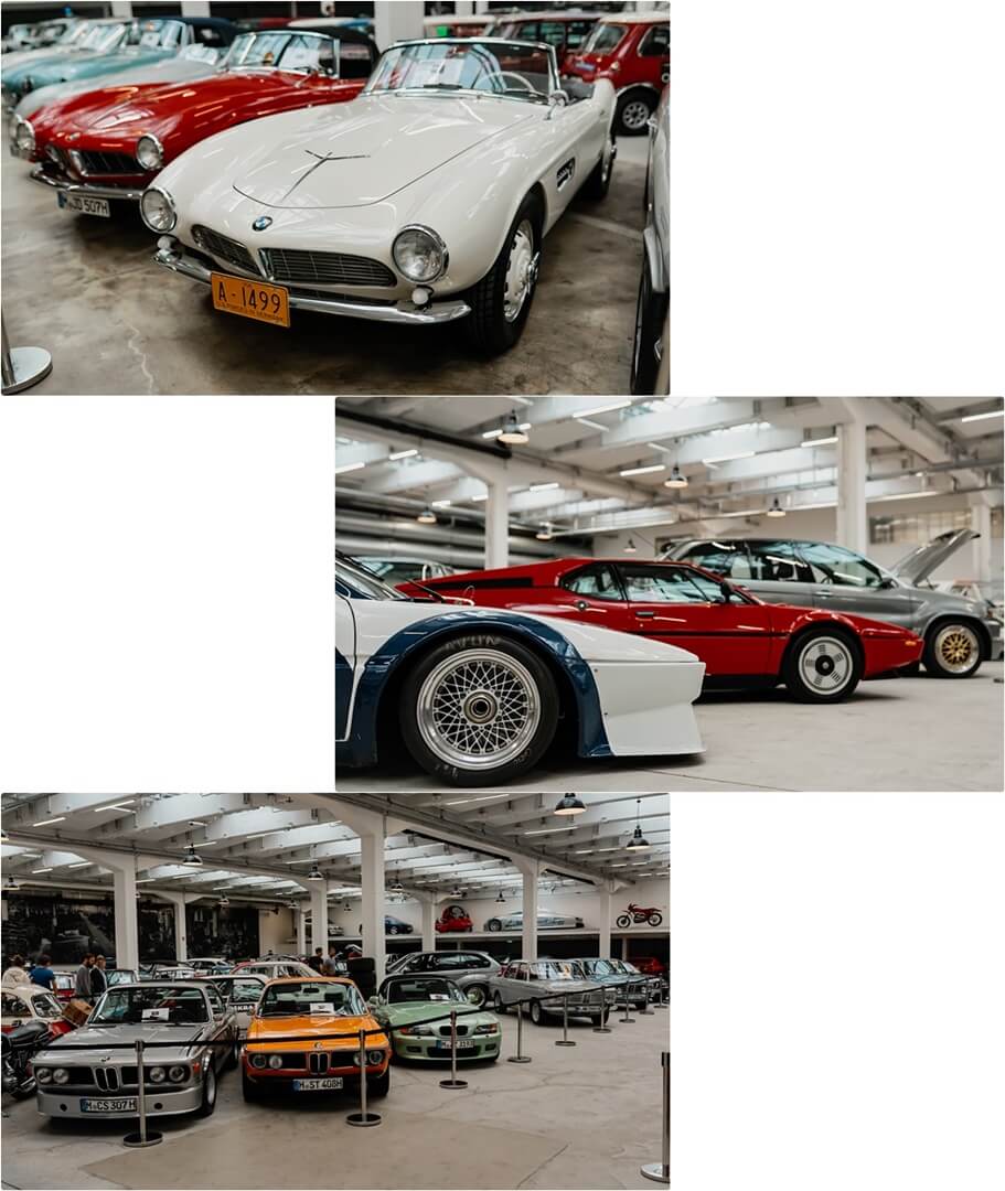 BMW 507 Elvis Presley (oben), M1 Pro Car (mitte), Fahrzeughalle (unten)