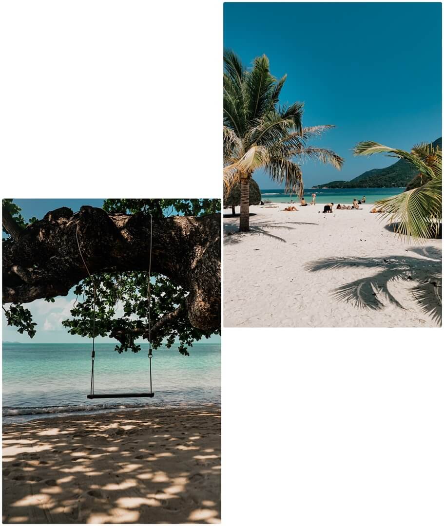 Malibu Beach oben, Haad Rin Noi Beach unten