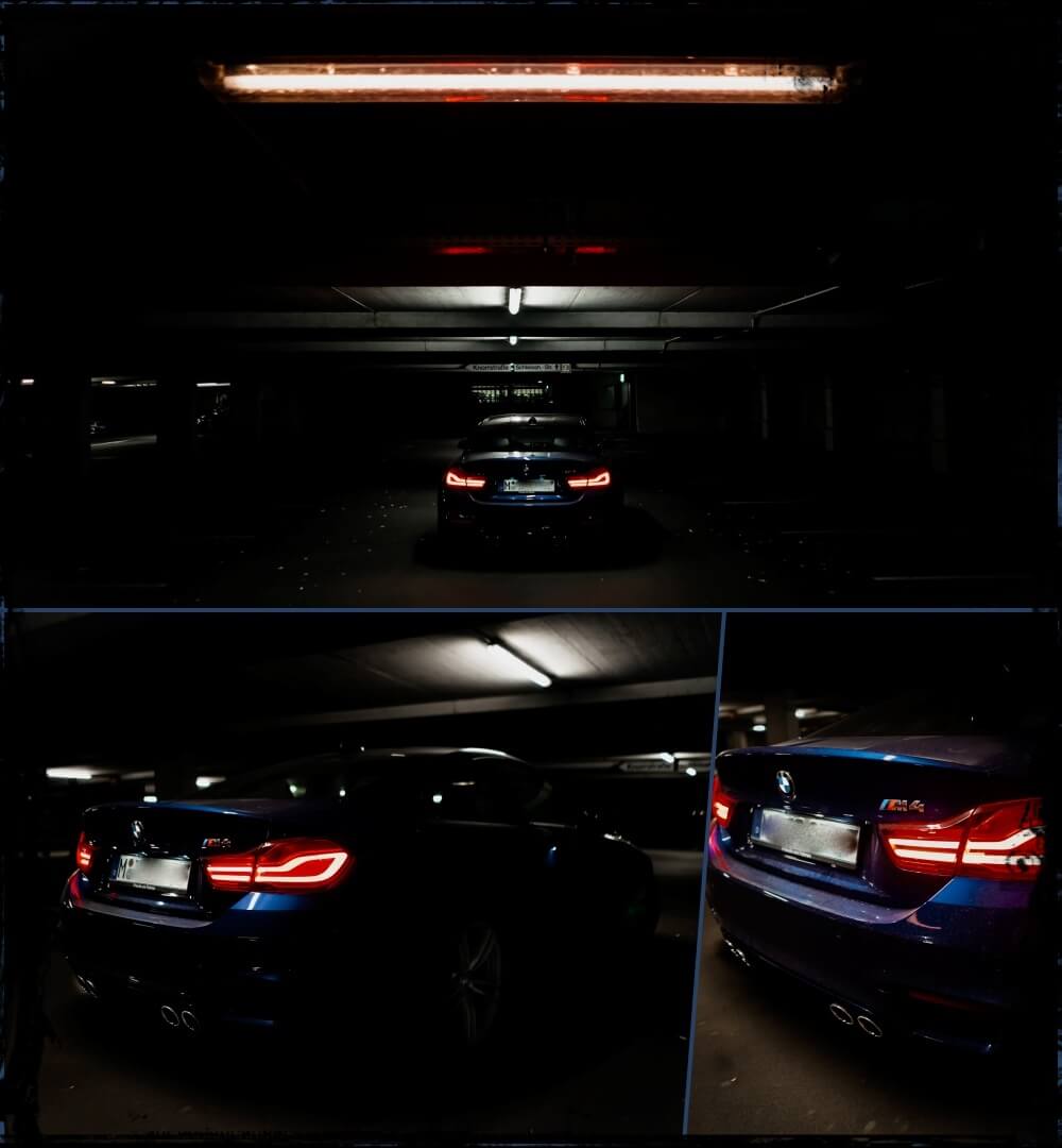 BMW M4 Coupé Heck, verchromte Doppelendrohre & LED Heckleuchten