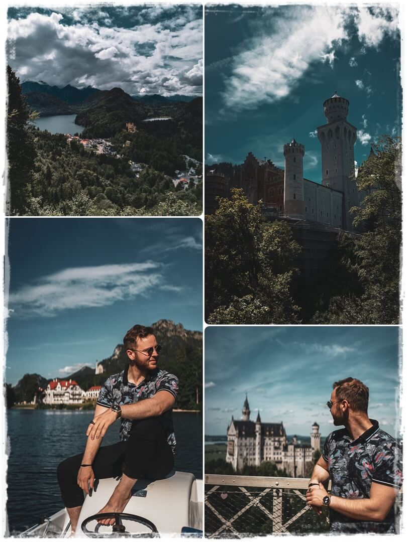 öffentlich zugängliche Foto Spots wie Panoramablick Schwangau, Skywalk Neuschwanstein (oben), Tretboot am Alpsee oder auf der Marienbrücke (unten)