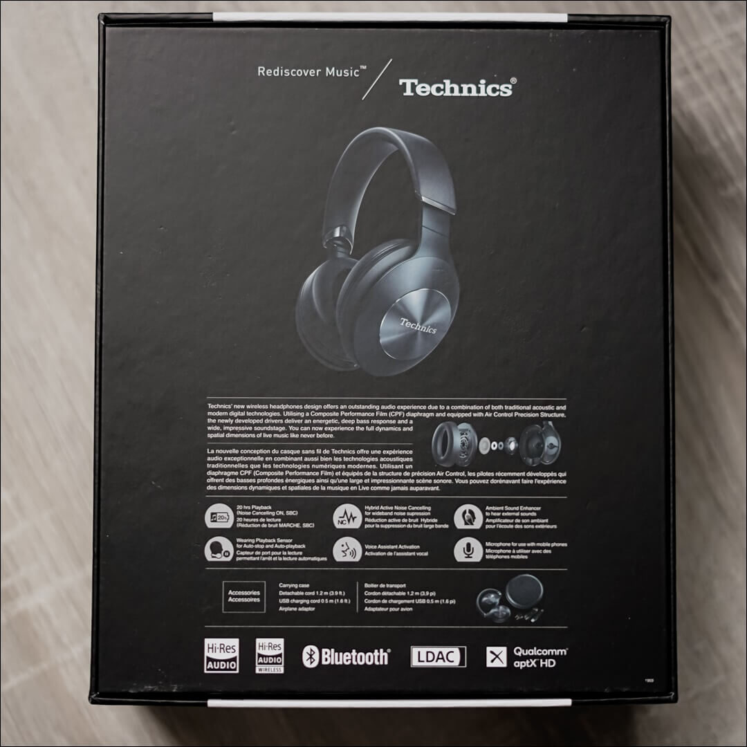 Verpackung der Technics EAH-F70N Hybrid Noise Cancelling Kopfhörer